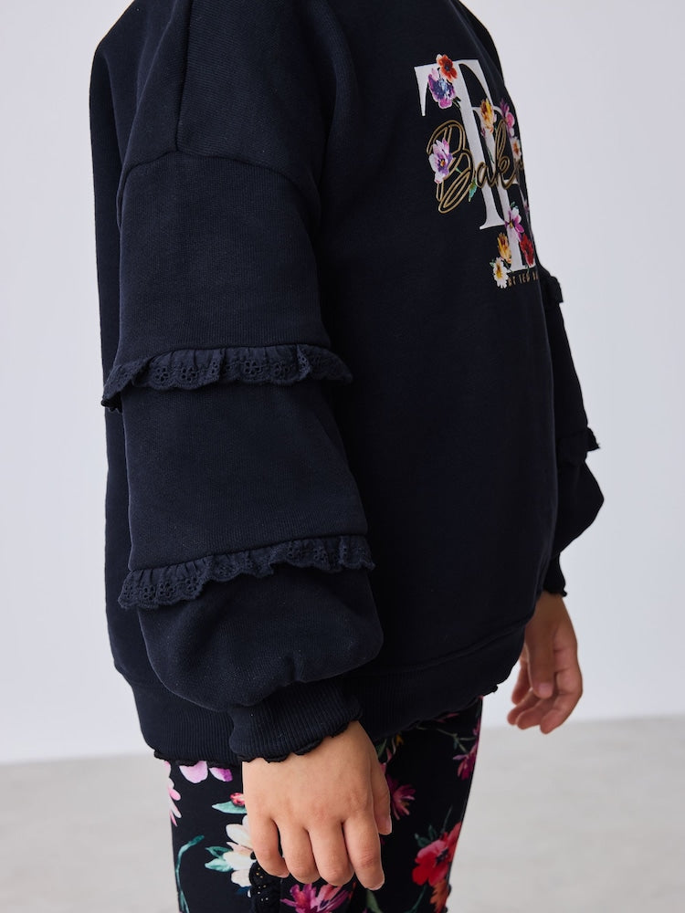 Baker by Ted Baker 2 Piece Sweat Top & Floral Printed Flare Leggings Set