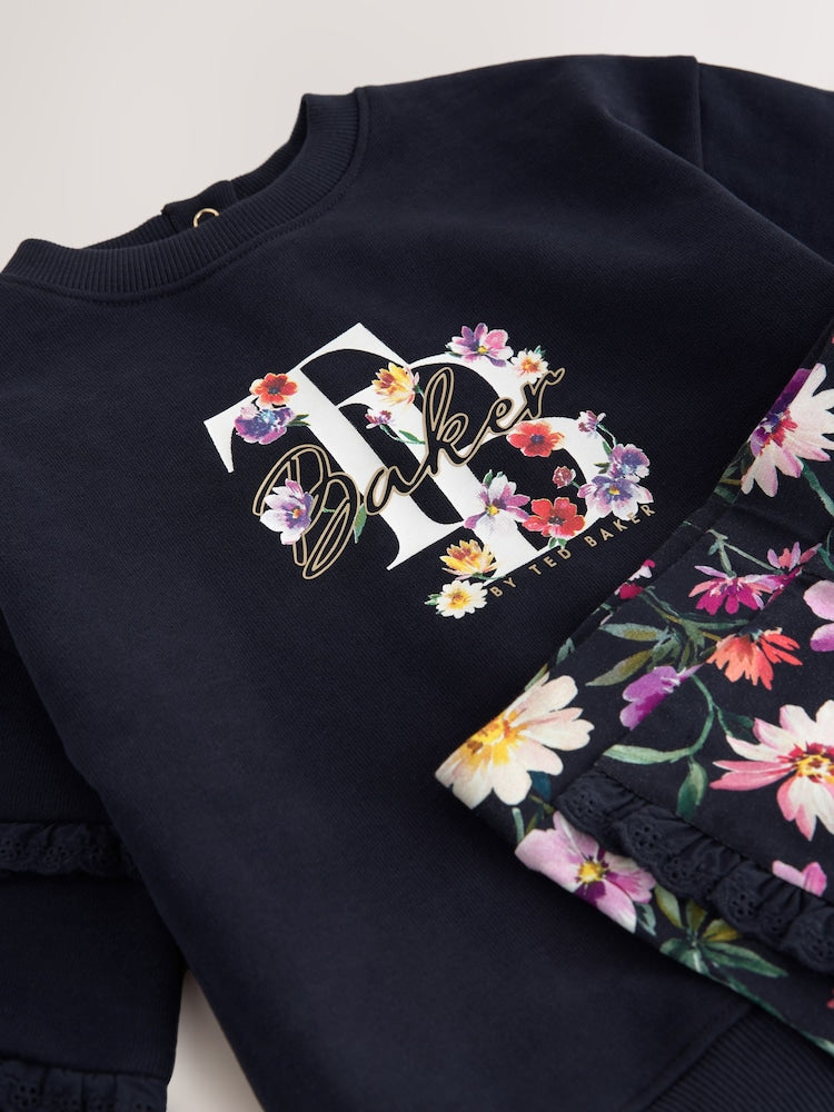 Baker by Ted Baker 2 Piece Sweat Top & Floral Printed Flare Leggings Set