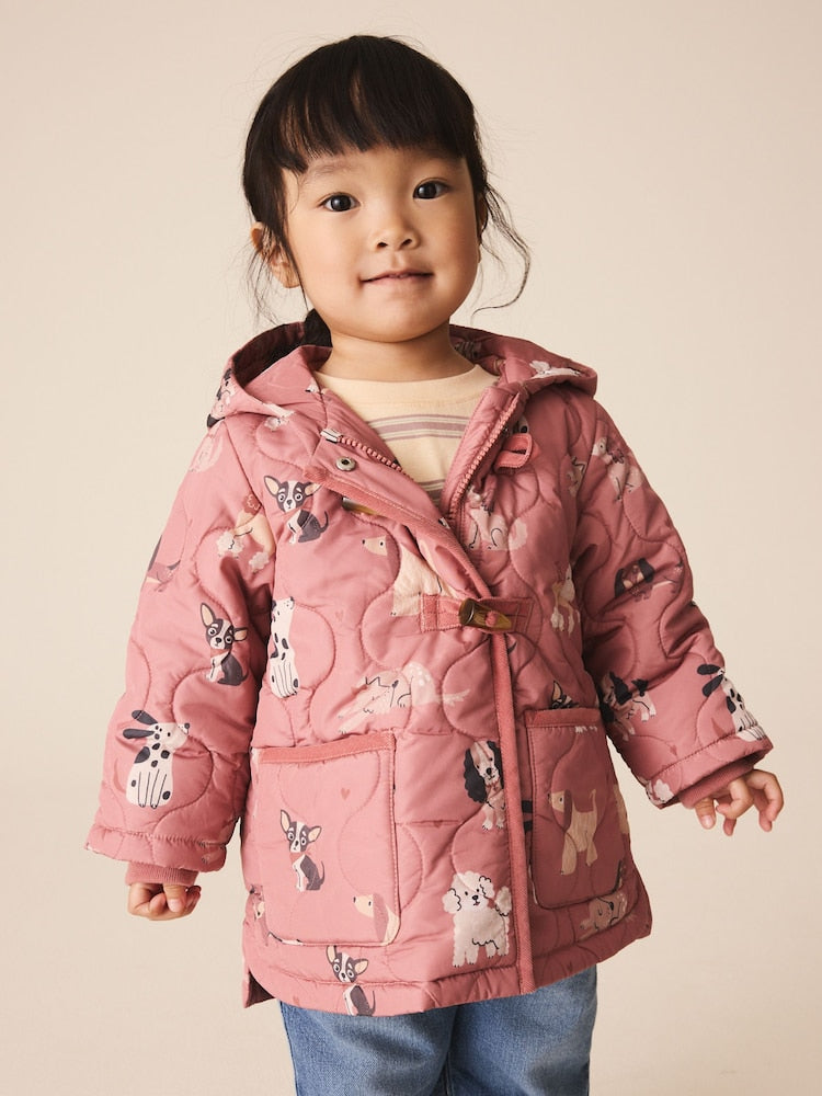 Dark Pink Dog Character Shower Resistant Duffle Coat (3mths-7yrs) - Dark Pink Dog / 12-18 Months (80-86cm)