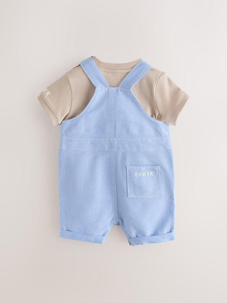 Baker by Ted Baker Blue/Stone Chambray Dungarees And T-Shirt Set
