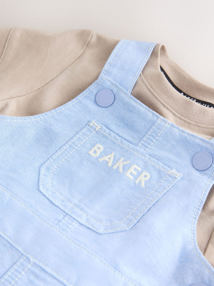 Baker by Ted Baker Blue/Stone Chambray Dungarees And T-Shirt Set