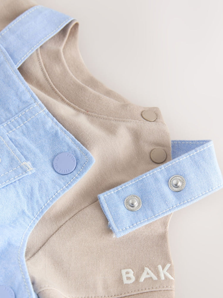 Baker by Ted Baker Blue/Stone Chambray Dungarees And T-Shirt Set