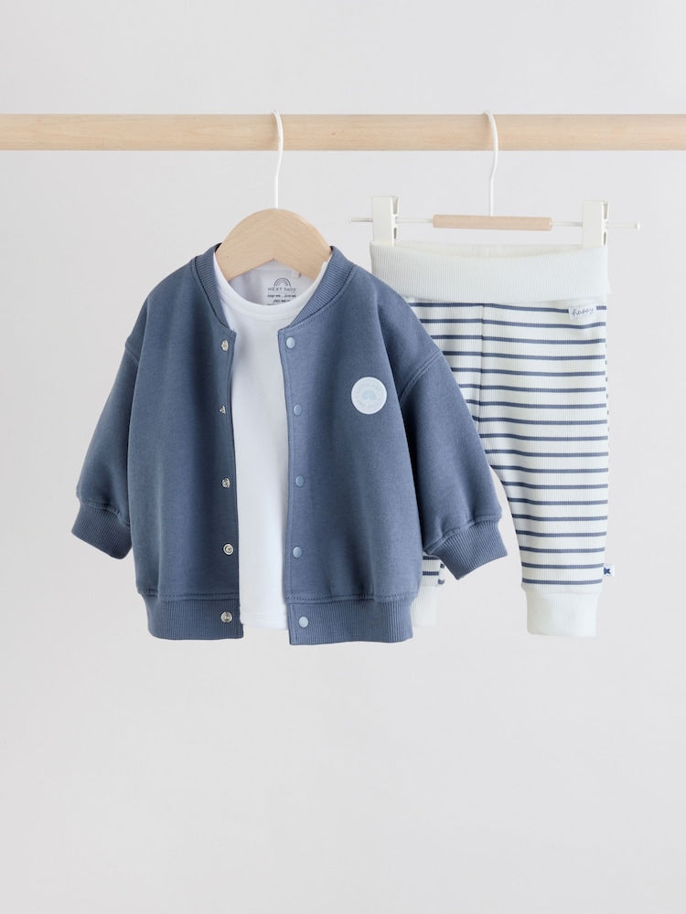 Blue Jersey Jacket, Bodysuit and Leggings Baby Set 3 Piece (0mths-2yrs)
