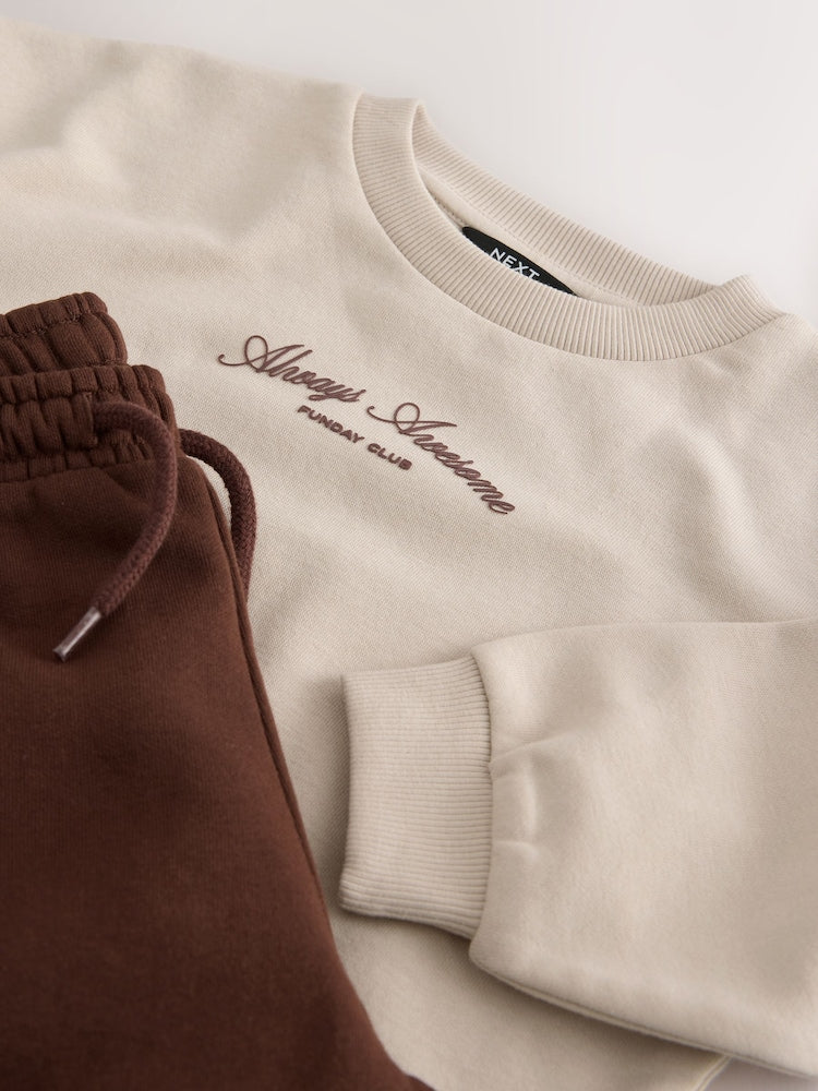 Ecru Crew Neck Sweat Top and Utility Joggers Set (3mths-7yrs)