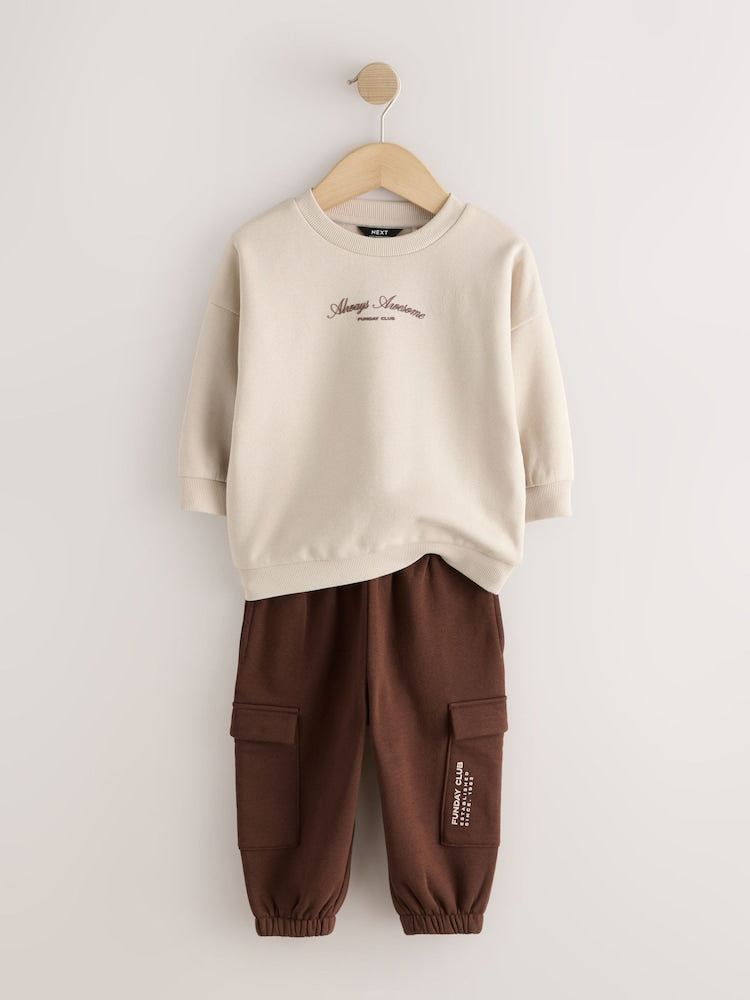 Ecru Crew Neck Sweat Top and Utility Joggers Set (3mths-7yrs)