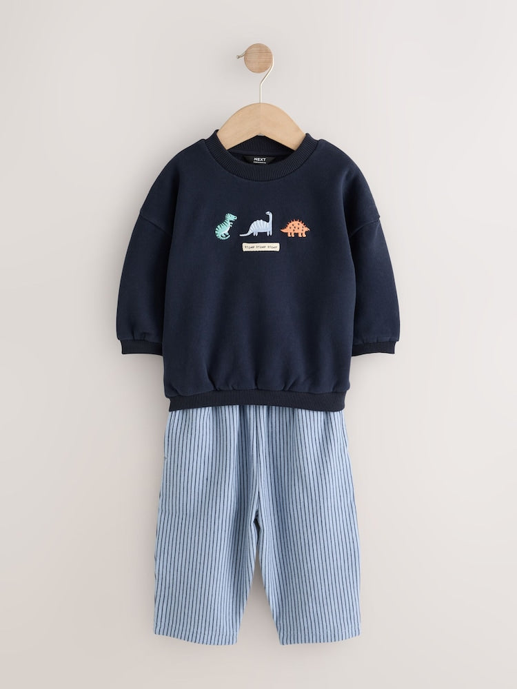 Navy/White Crew Neck Joggers Set (3mths-7yrs)