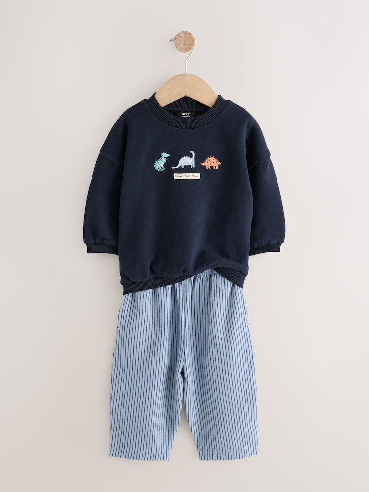 Navy/White Crew Neck Joggers Set (3mths-7yrs)