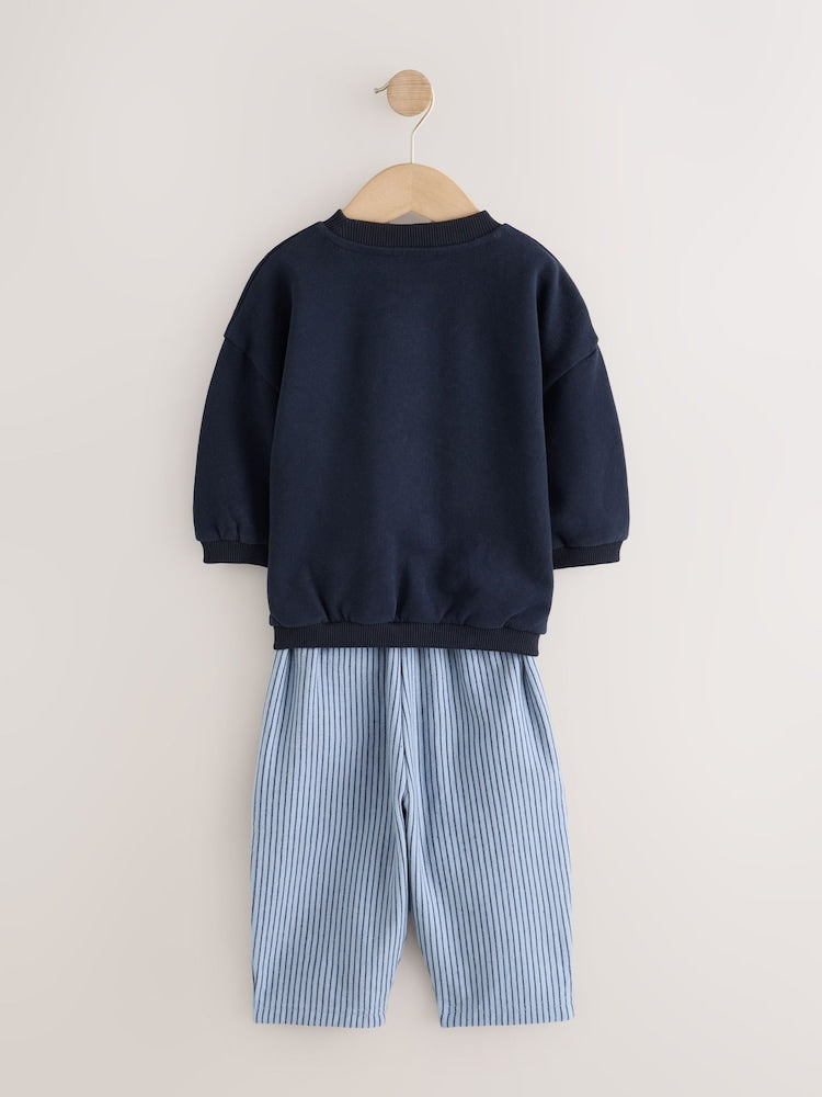 Navy/White Crew Neck Joggers Set (3mths-7yrs)