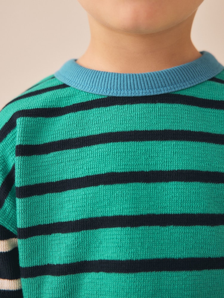 Green/Navy Hotchpotch Long Sleeve Stripe T-Shirt (3mths-7yrs)