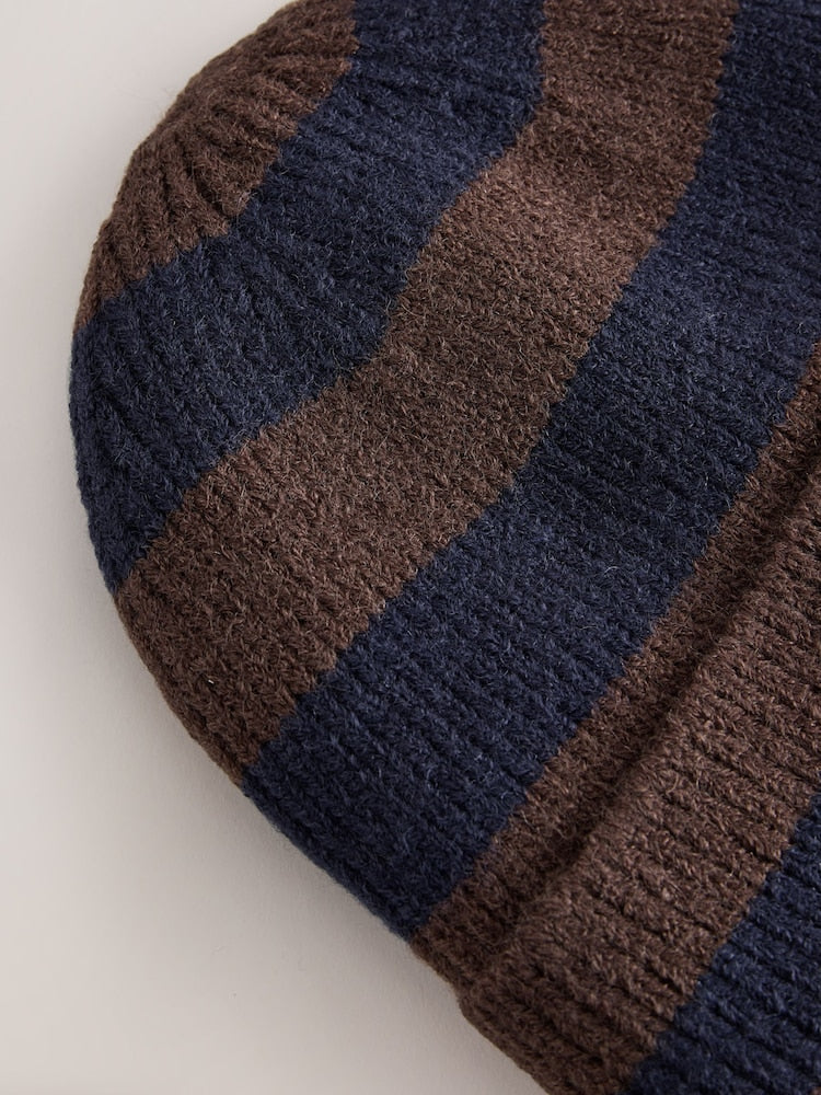 Baker by Ted Baker Blue/Chocolate Brown Stripe Beanie and Mittens Set
