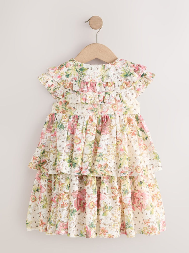 Floral Sleeveless Lace Collar Tiered