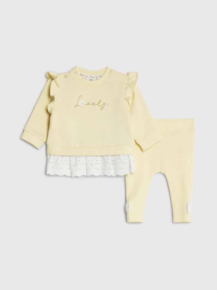 River Island Yellow Broderie Sweatshirt & Leggings Set