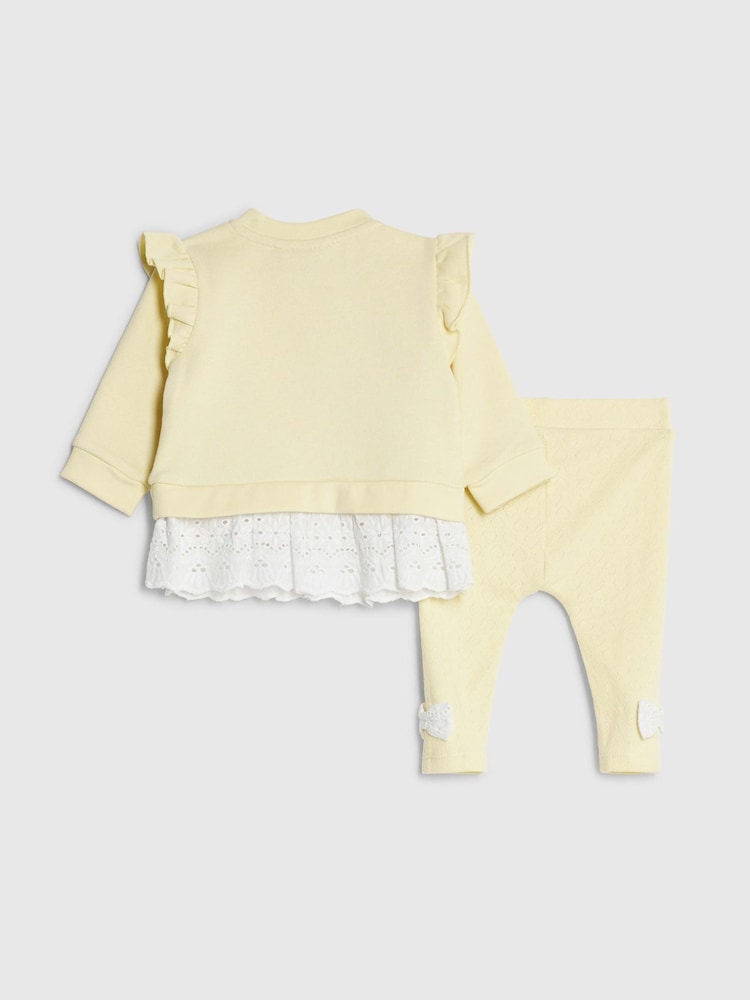 River Island Yellow Broderie Sweatshirt & Leggings Set