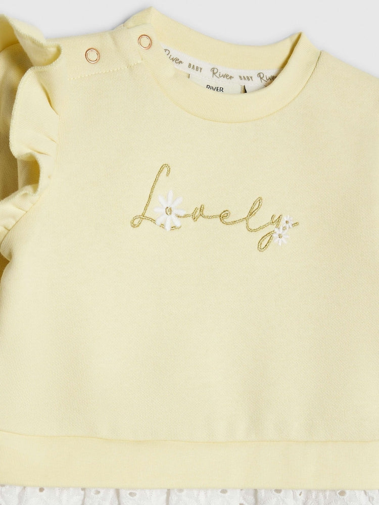 River Island Yellow Broderie Sweatshirt & Leggings Set