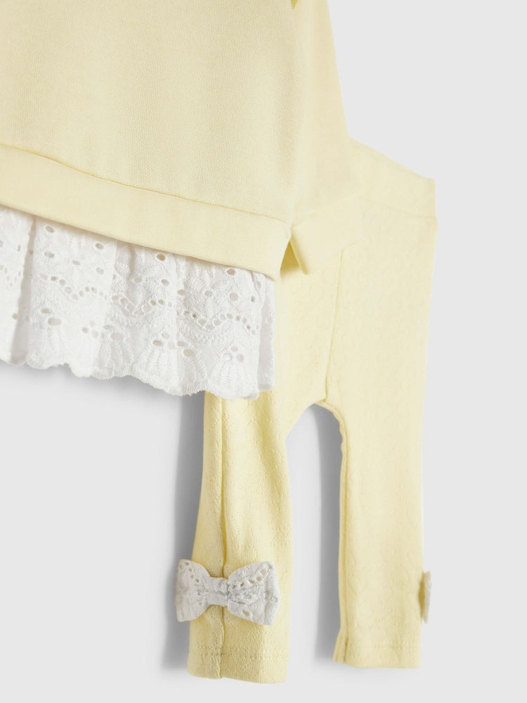 River Island Yellow Broderie Sweatshirt & Leggings Set