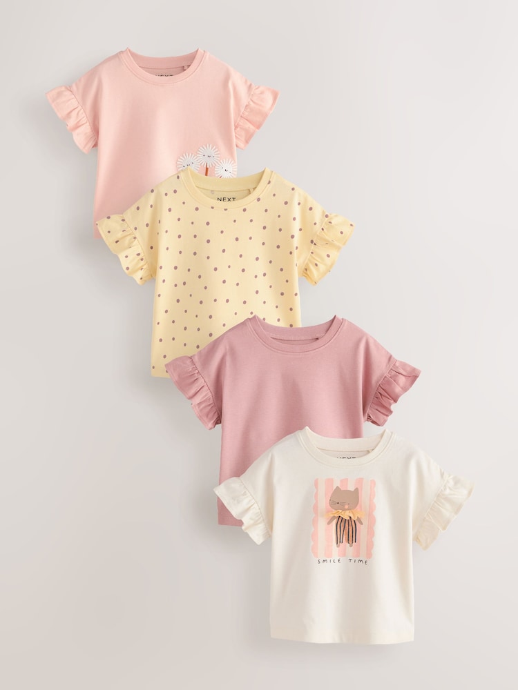 Neutral Pink Cat T-Shirts 4 Pack (3mths-7yrs)