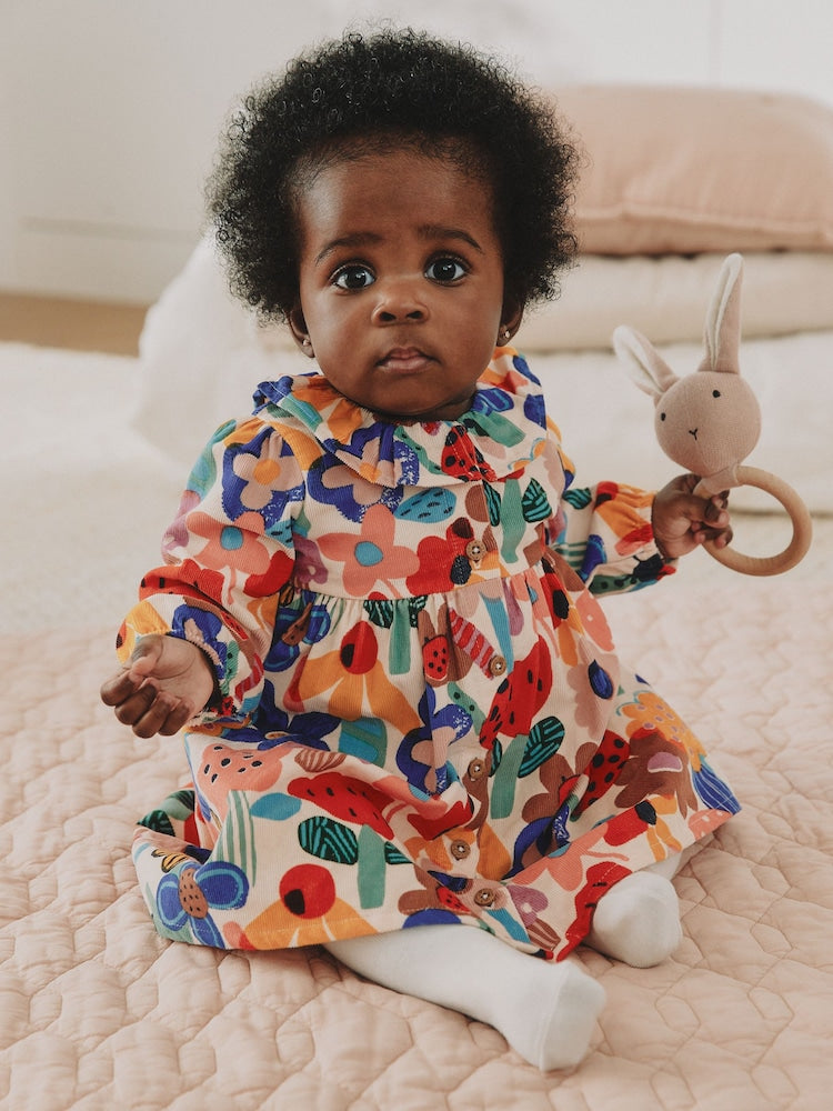 Multi Bright Print Cord Baby Dress And Tights 2 Piece Set (0mths-2yrs)