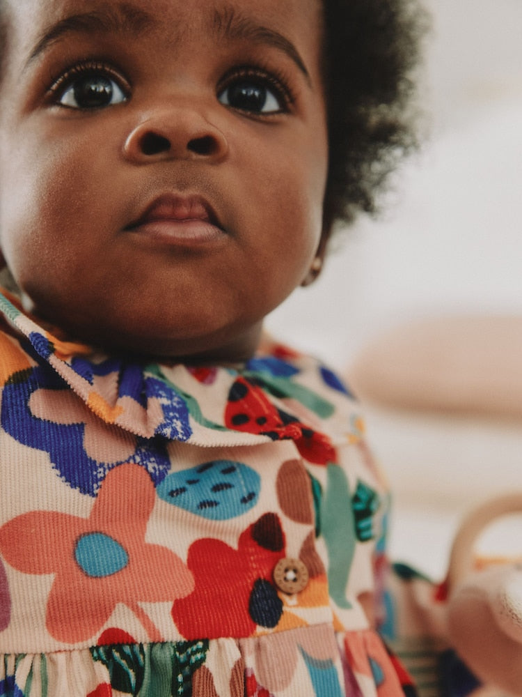 Multi Bright Print Cord Baby Dress And Tights 2 Piece Set (0mths-2yrs)