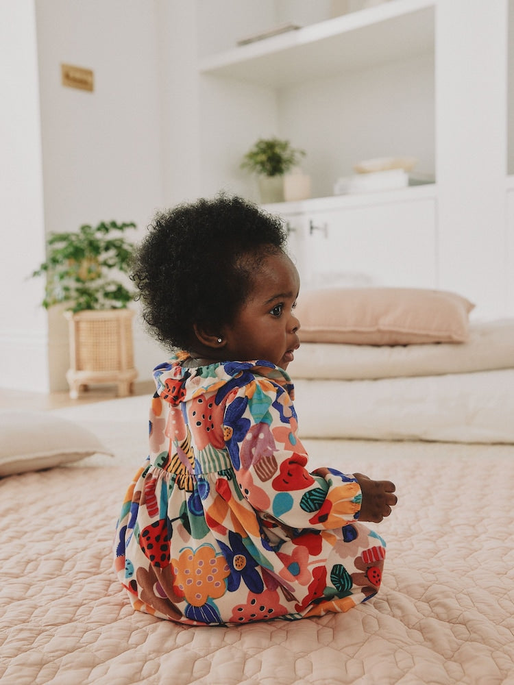 Multi Bright Print Cord Baby Dress And Tights 2 Piece Set (0mths-2yrs)