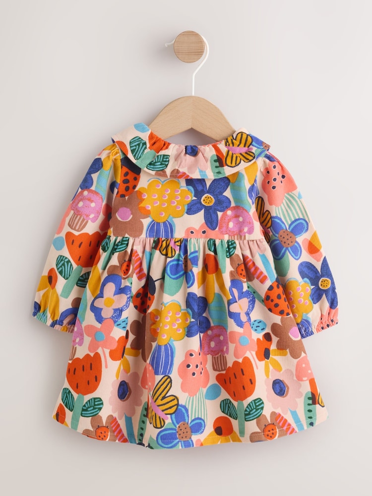 Multi Bright Print Cord Baby Dress And Tights 2 Piece Set (0mths-2yrs)