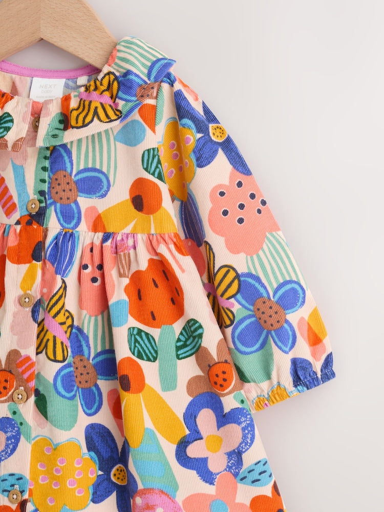 Multi Bright Print Cord Baby Dress And Tights 2 Piece Set (0mths-2yrs)