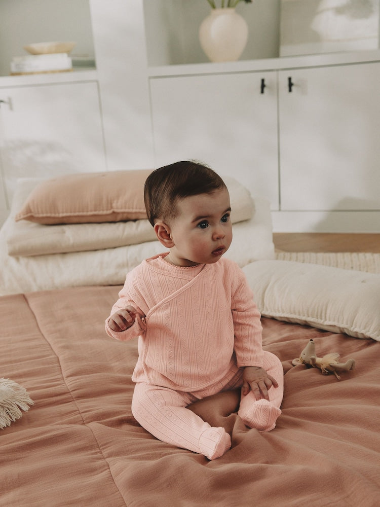 Pink Pointelle Bodysuit Leggings And Cardigan Baby Set 3 Piece (0-9mths)