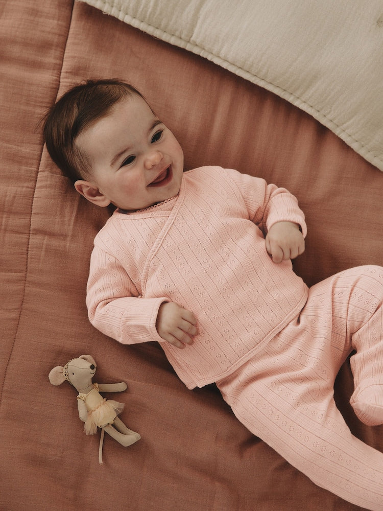 Pink Pointelle Bodysuit Leggings And Cardigan Baby Set 3 Piece (0-9mths)