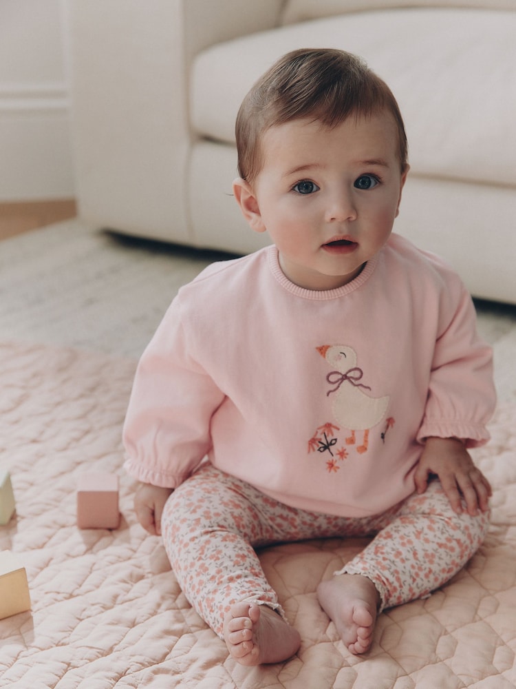 Pink Duck Sweat Top and Leggings Set (0mths-2yrs) - Pink Duck / Up to 1 Month (50-56cm)