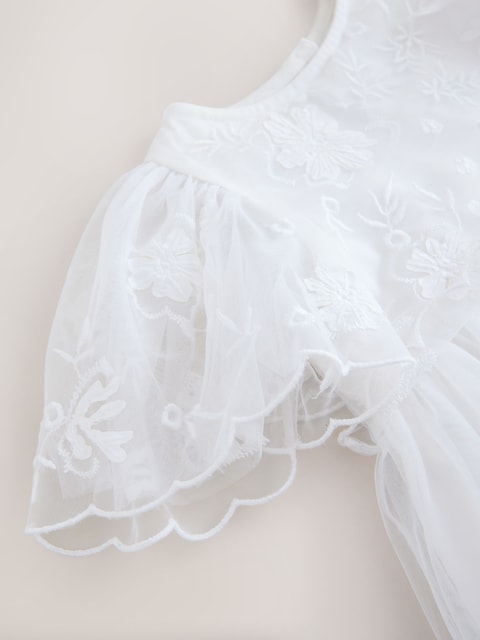 White Embroidered Mesh Ocassion Dress (3mths-8yrs)