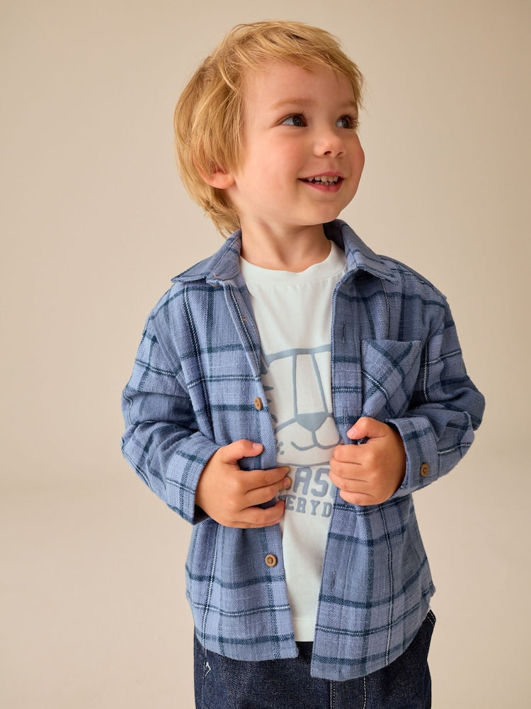 Blue Check Long Sleeve Shirt and T-Shirt Set 2 Piece (3mths-7yrs)