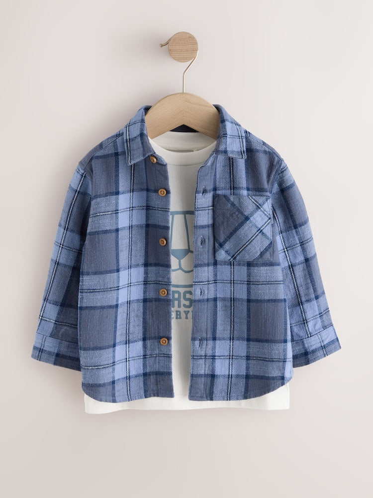 Blue Check Long Sleeve Shirt and T-Shirt Set 2 Piece (3mths-7yrs)