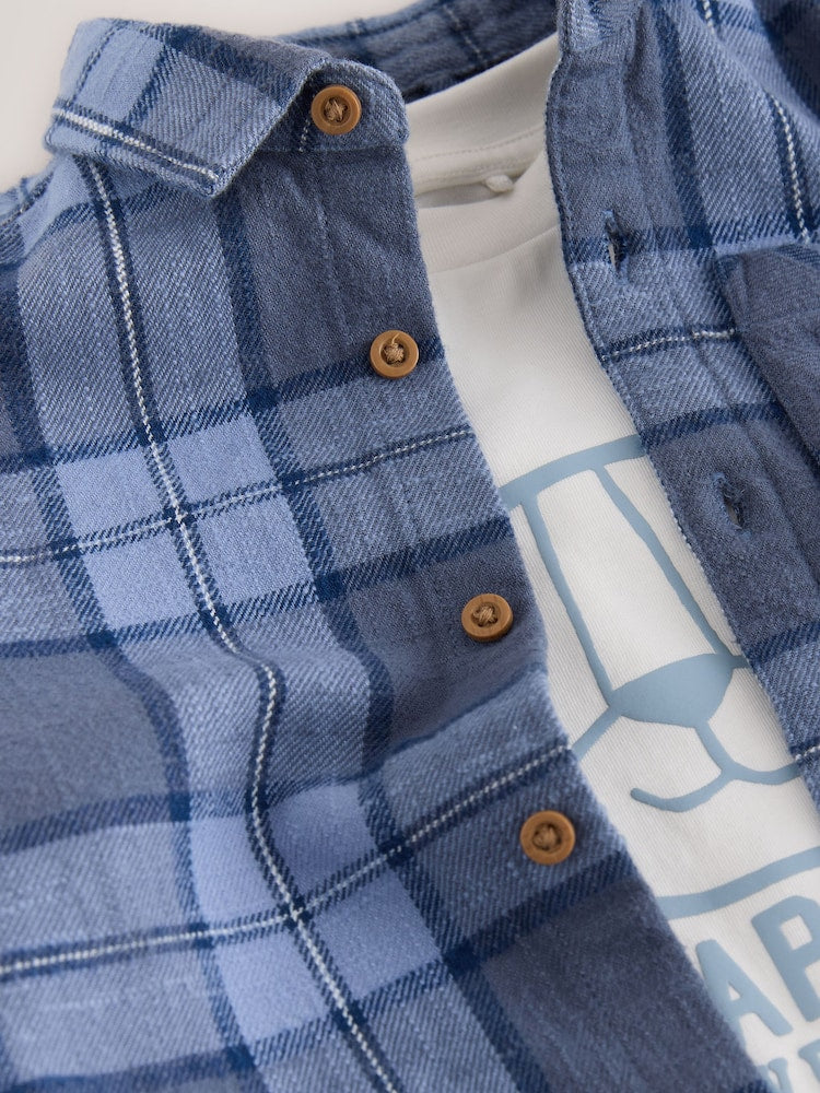 Blue Check Long Sleeve Shirt and T-Shirt Set 2 Piece (3mths-7yrs)