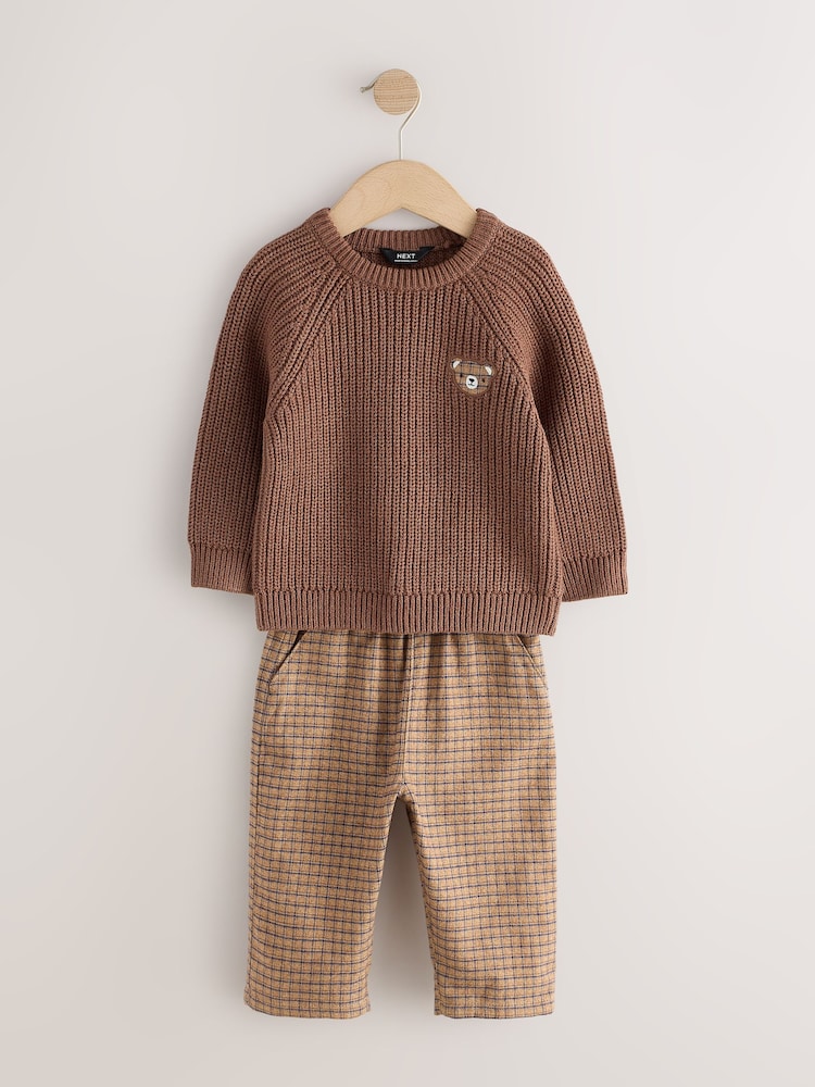 Brown Knitted Jumper and Wide Leg Trousers Set (3mths-7yrs)