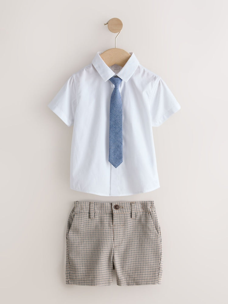 Brown Check Waistcoat, Shirt, Shorts & Tie Set (3mths-9yrs)