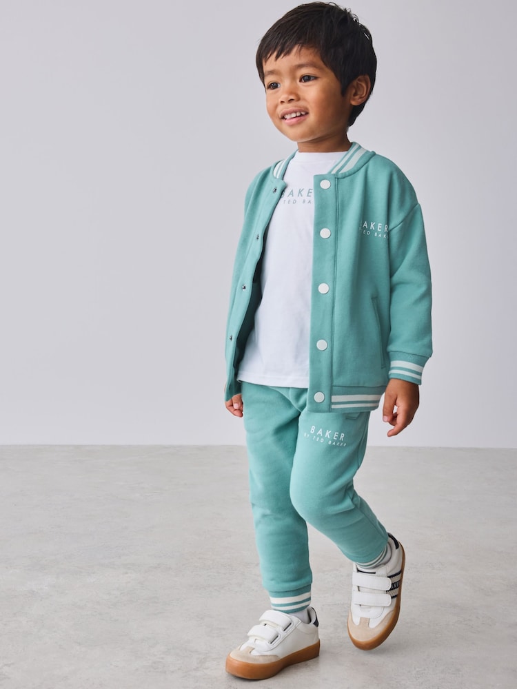 Baker by Ted Baker Green 3 Piece Varsity Jacket T-Shirt and Joggers Set