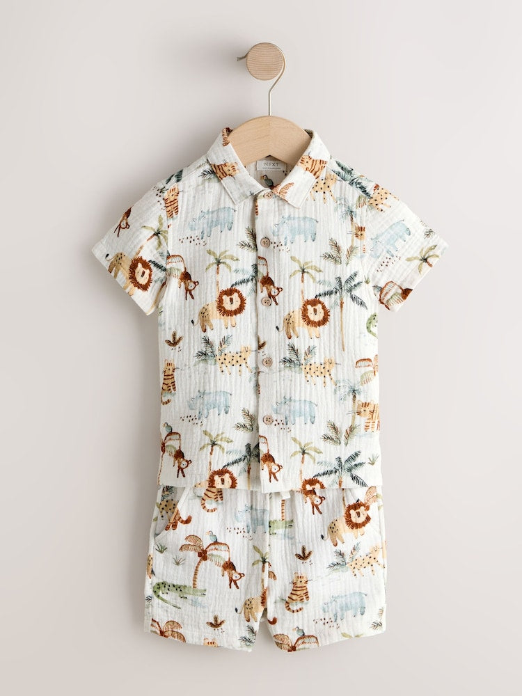 Ecru Safari Set Short Sleeve Double Cloth Shirt & Shorts Set (3mths-10yrs)