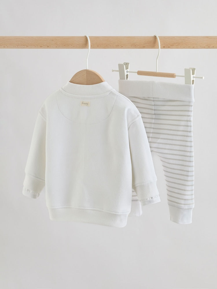White Jersey Jacket Bodysuit and Leggings 3 Piece Baby Set (0mths-2yrs)