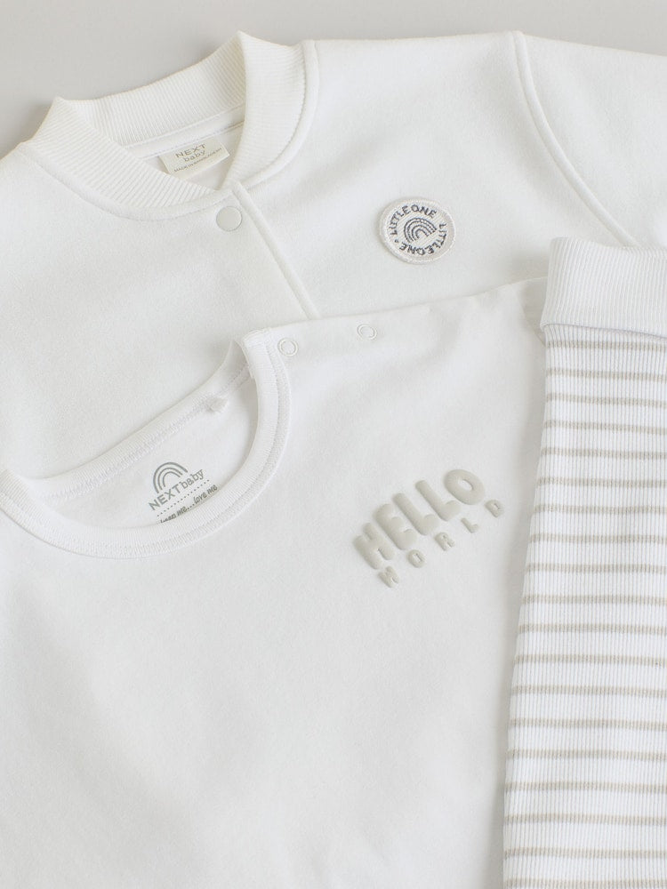 White Jersey Jacket Bodysuit and Leggings 3 Piece Baby Set (0mths-2yrs)