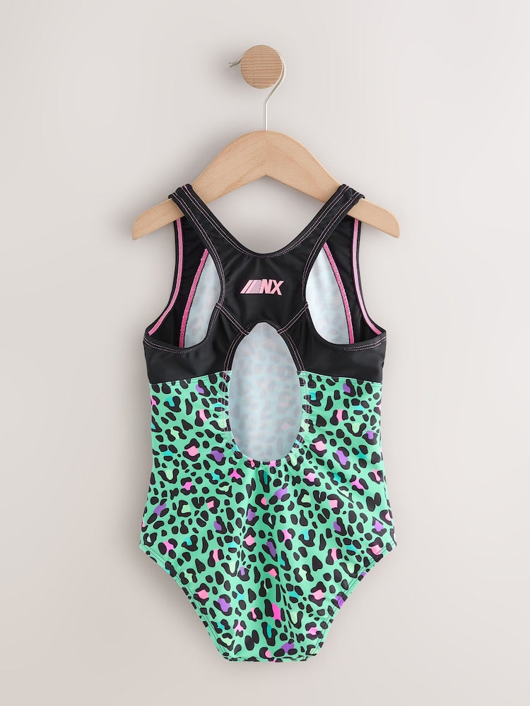 Turquoise Blue Animal Sports Open Back Swimsuit (3-16yrs)