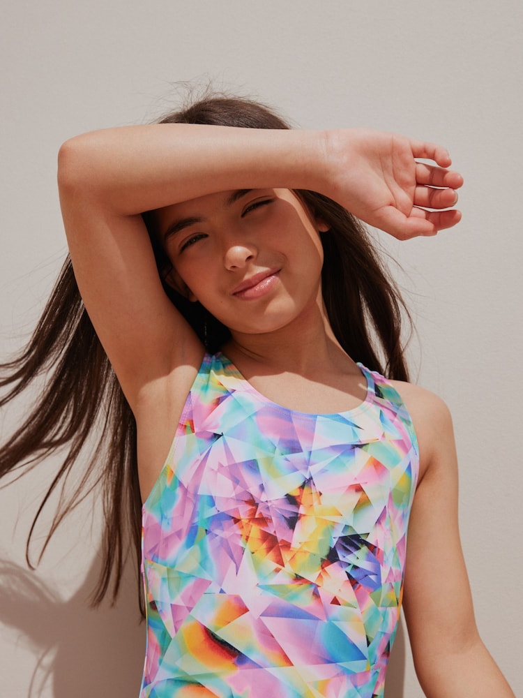 Multi Abstract Sports Open Back Swimsuit (3-16yrs)