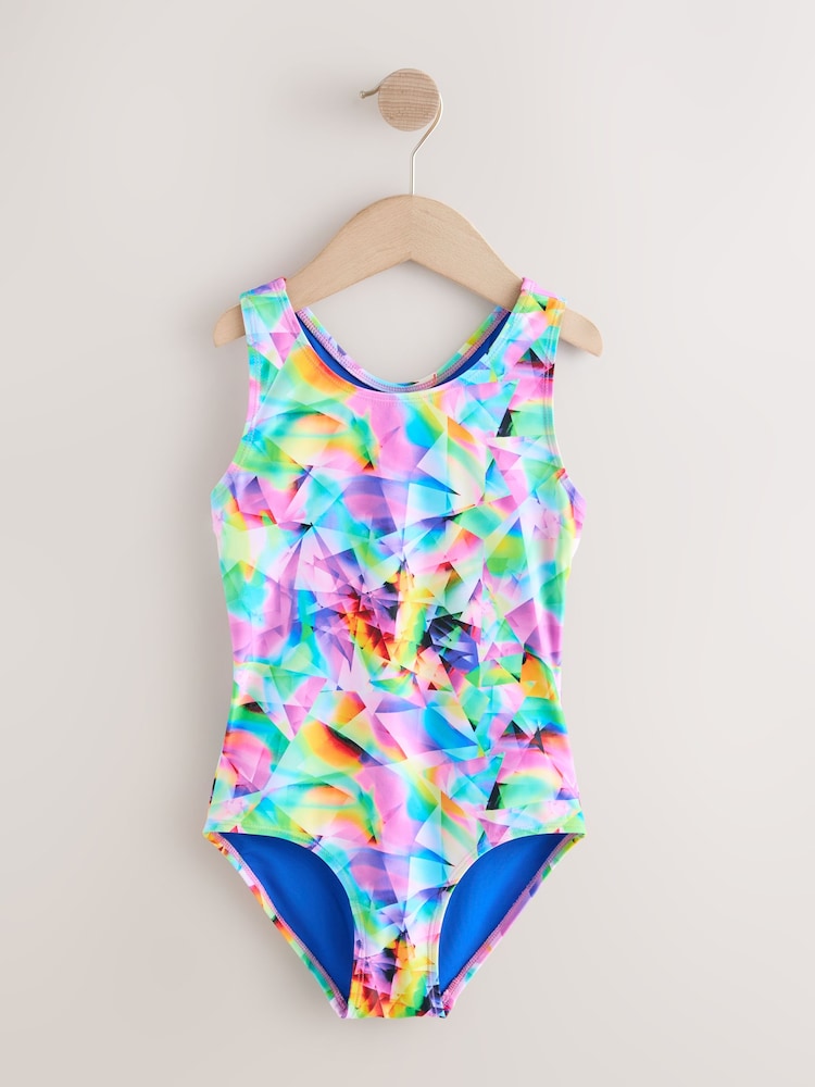 Multi Abstract Sports Open Back Swimsuit (3-16yrs)