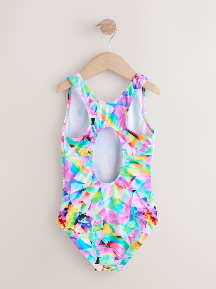 Multi Abstract Sports Open Back Swimsuit (3-16yrs)