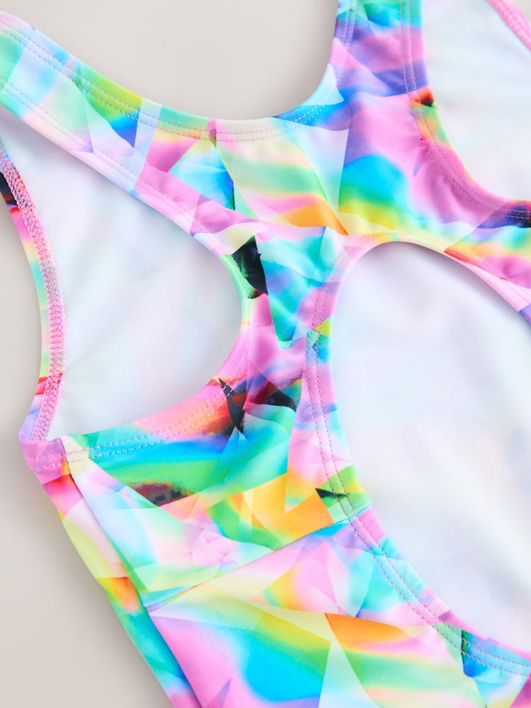 Multi Abstract Sports Open Back Swimsuit (3-16yrs)
