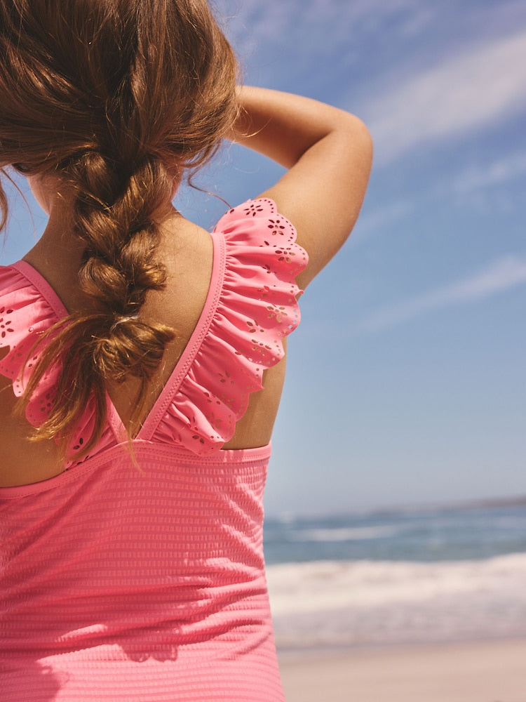 Pink Broderie Frill Swimsuit (3-16yrs)