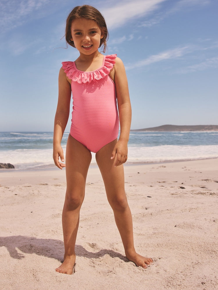 Pink Broderie Frill Swimsuit (3-16yrs) - Size 3 Years (98cm)