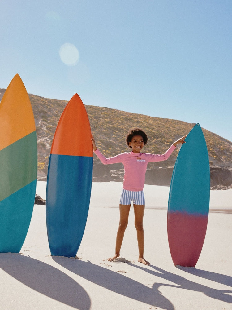 Pink/Blue Surf Graphic Long Sleeve Sunsafe Rash Vest And Shorts Set (3-16yrs)