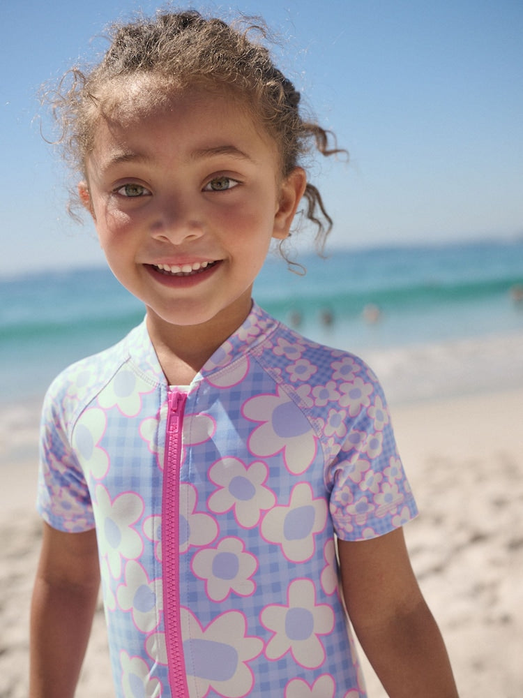 Blue Stampy Floral Sunsafe Swimsuit (3mths-10yrs)