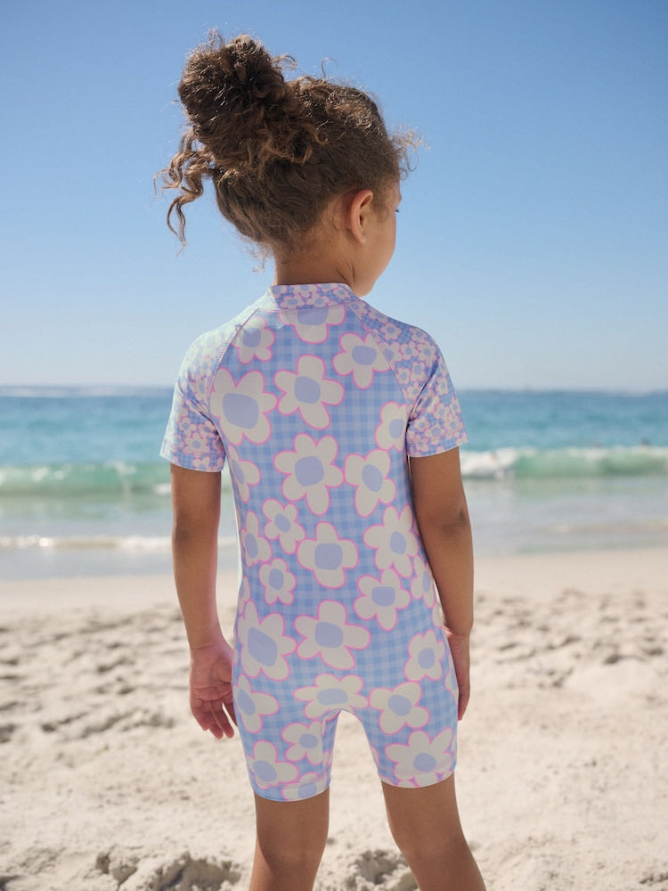 Blue Stampy Floral Sunsafe Swimsuit (3mths-10yrs)