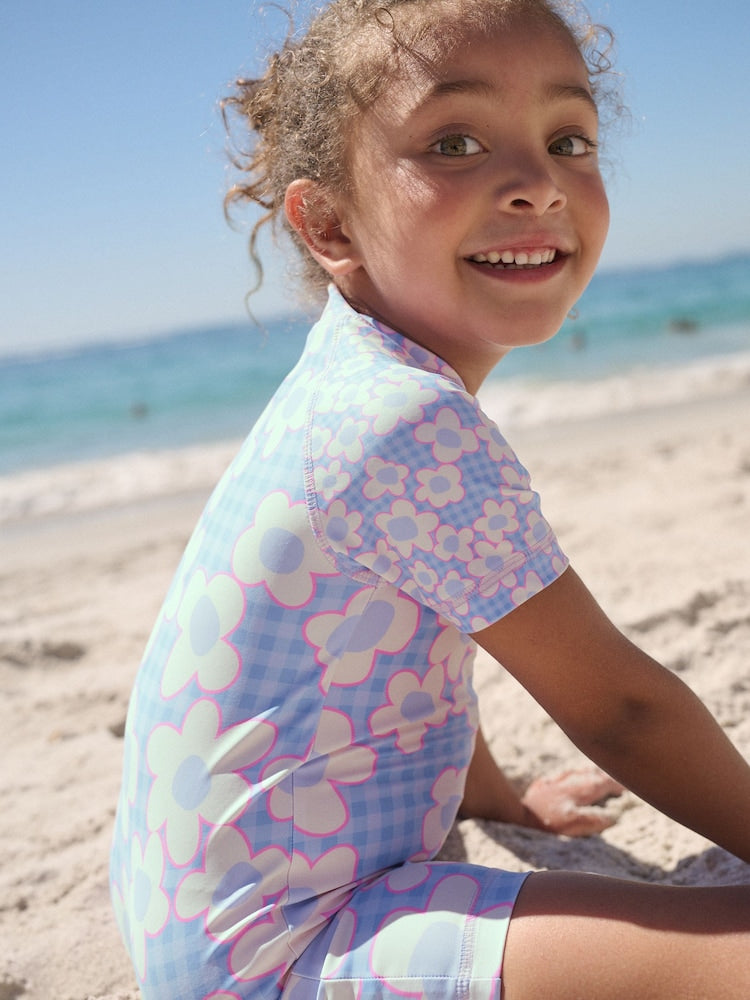 Blue Stampy Floral Sunsafe Swimsuit (3mths-10yrs)