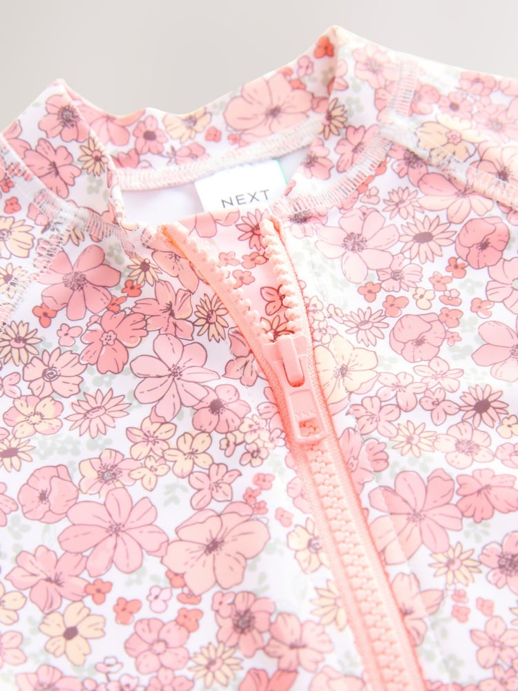 Coral Pink Ditsy Floral Long Leg Sunsafe Swimsuit (3mths-7yrs)